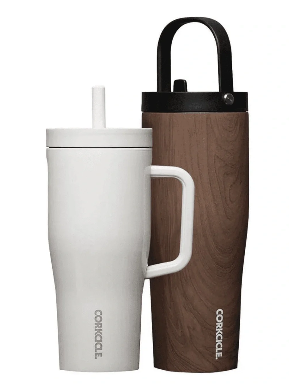 Corkcicle Leakproof hydration set wood color and white cup XL brown and white